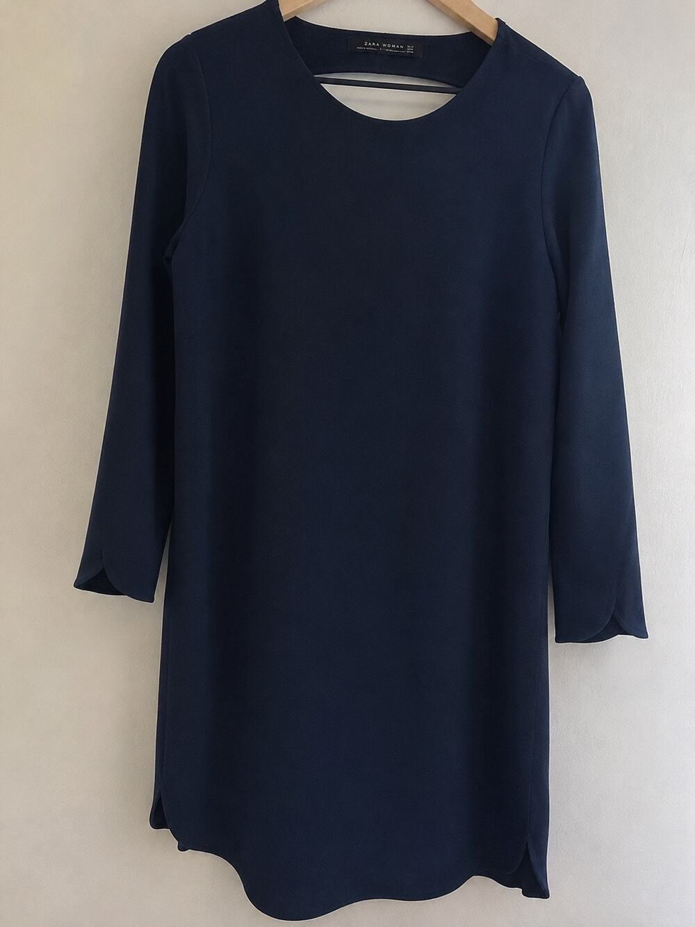 Zara Black Open Back Shift Dress Long Sleeve Minimalist Made in Portugal Size L